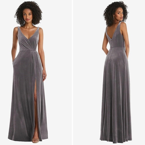 Thread Velvet Maxi Dress With Shirred Bodice and Front Slit Size 14 - Picture 1 of 10